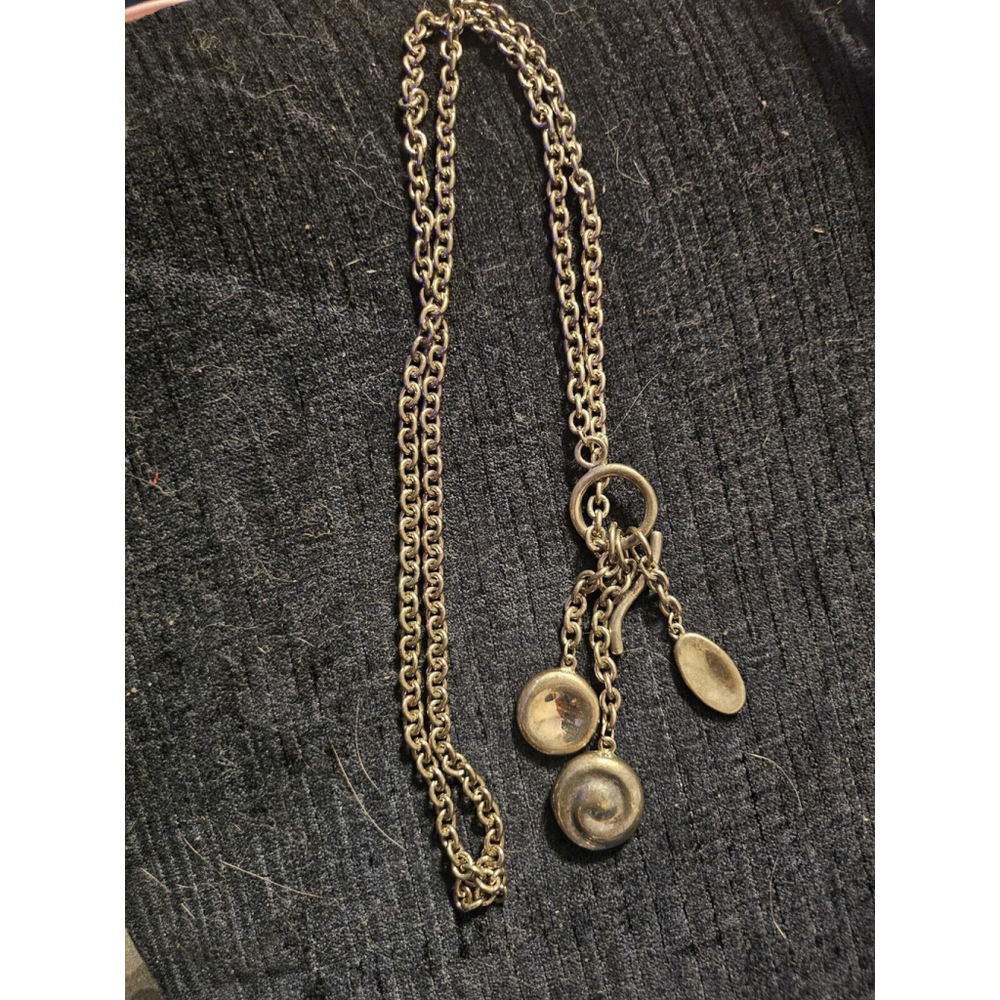heavy vintage necklace Three Oval Silvertone Pendants